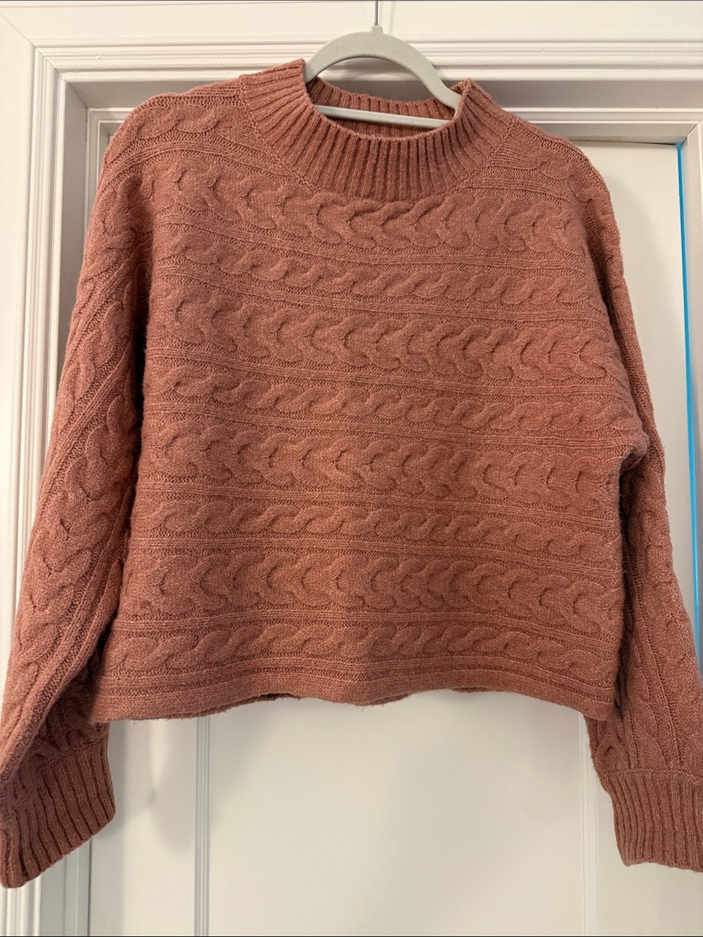 Crochet-Style Crewneck Sweater in Dusty Rose